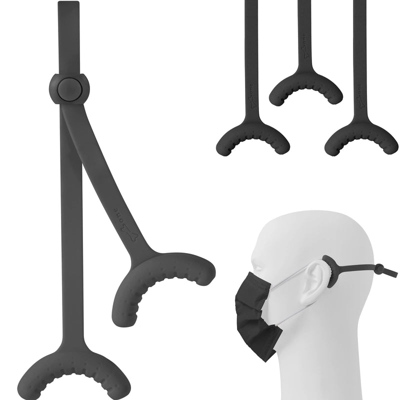 [Australia] - BONE Mask Tie (3 Packs), Face Mask Holder, Adjustable & Skin-Friendly Silicone Extender Strap, Ear Savers for Kids & Adults (Black) Black 