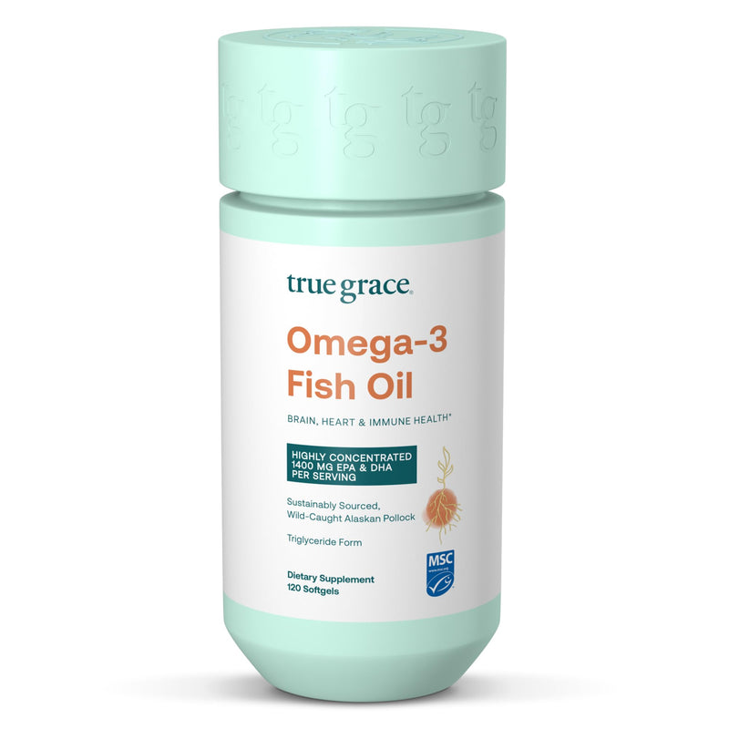 True Grace Omega-3 Fish Oil - 120 Softgels - 1400 mg EPA + DHA - Brain, Heart, Joint & Immune Health - Organic, Gluten Free, Soy Free 60 Day Supply