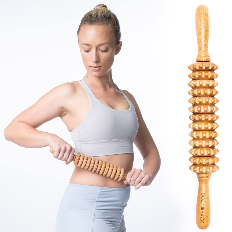[Australia] - Body Back Wood Therapy Roller for Maderoterapia, Lymphatic Drainage, Cellulite Massage, and Massage Rolling, Natural Muscle Massage Stick Tool for Massage and Relaxation Straight 