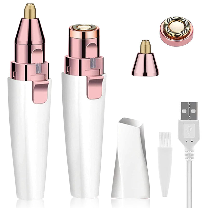 [Australia] - Facial Hair Remover for Women, Eyebrow Trimmer Nose Hair Razor 2-in-1, Mini Bikini Razor Precise Shaper, Portable Rechargeable Epilator for Lips, Body, Cheeks, Chin, Arms, Legs, Peach Fuzz (White) White 