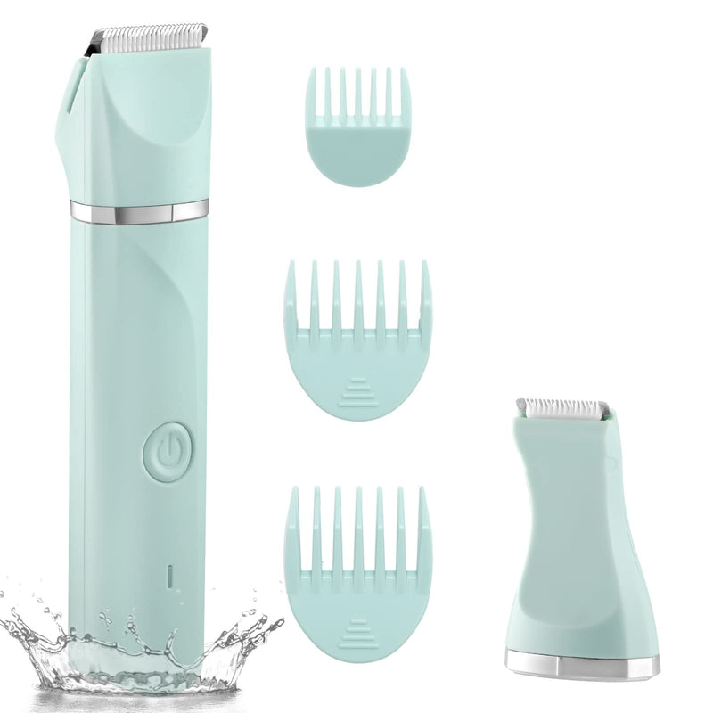[Australia] - Waterproof Bikini Trimmer Women Electric Razor for Pubic Hair Women's Foil Shaver Rechargeable Shaver Removal with Snap-in Ceramic Blades IP7X Washable Head,Wet and Dry Use,Green Green 