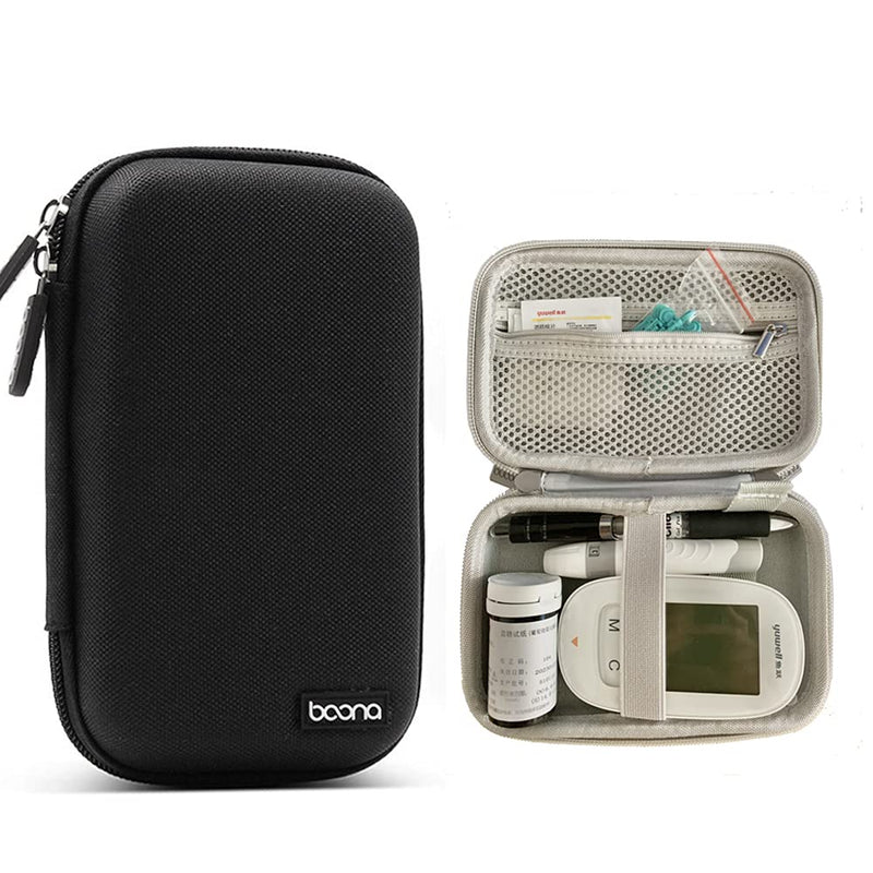 [Australia] - Hard Shell Diabetic Supplies Bag Carrying Case Organizer For Diabetes Testing Kit, Blood Glucose Monitor Kit with Meter, Blood Sugar Test Strips, Lancets, Lancing Device, Alcohol Wipe (A-Black, Small) A-black 