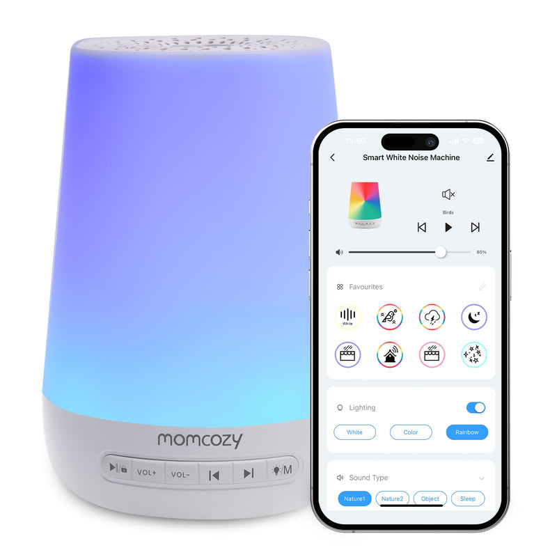 [Australia] - Baby Sound Machine, Momcozy White Noise Machine for Baby Sleeping with Night Light, Toddler Sleep Trainer with 34 Soothing Sounds, Timer, App Remote Control, Personal Sleep Routine (Blue) 