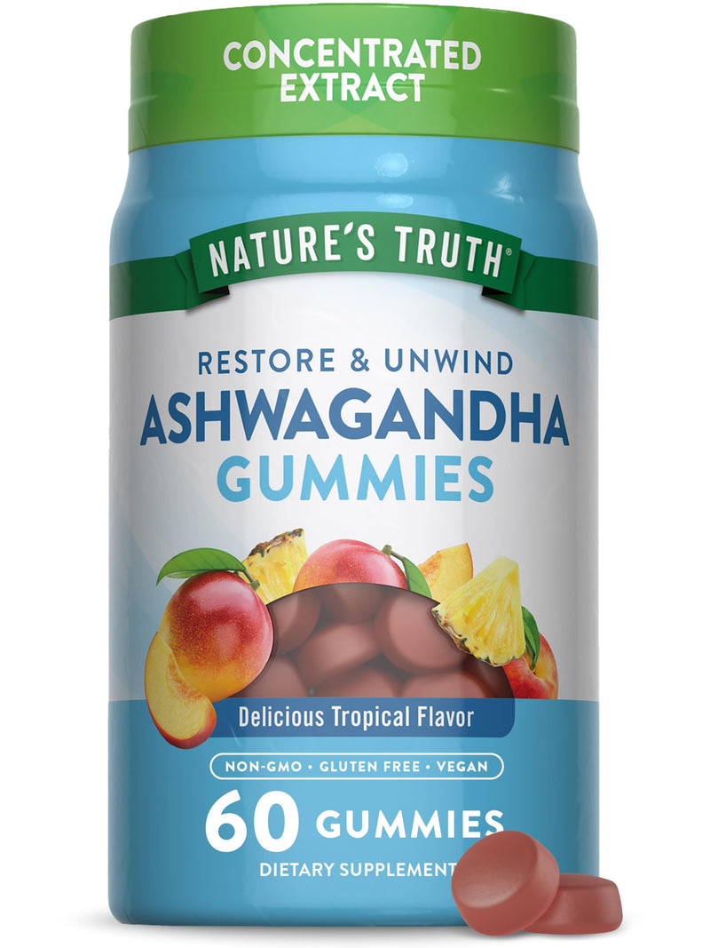 [Australia] - Nature's Truth Ashwagandha Gummies | 60 Tropical Flavor Gummies | Vegan, Non-GMO, & Gluten Free Supplement 