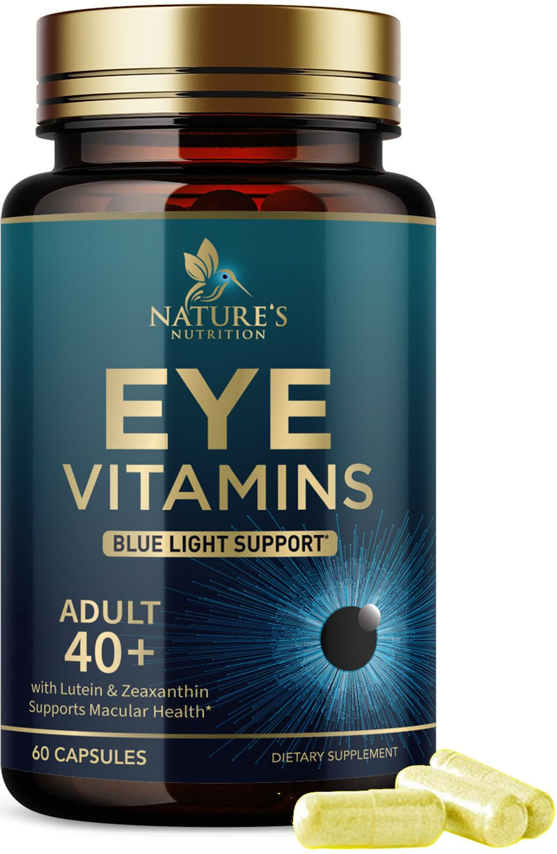 Eye Vitamins Supplements - 3x Strength Eye Health Vitamin with Lutein and Zeaxanthin - Vision Macular Health & Eyes Support With Zinc, Vitamins C E & Minerals, Bottled in USA - 60 Capsules 60 Count (Pack of 1)