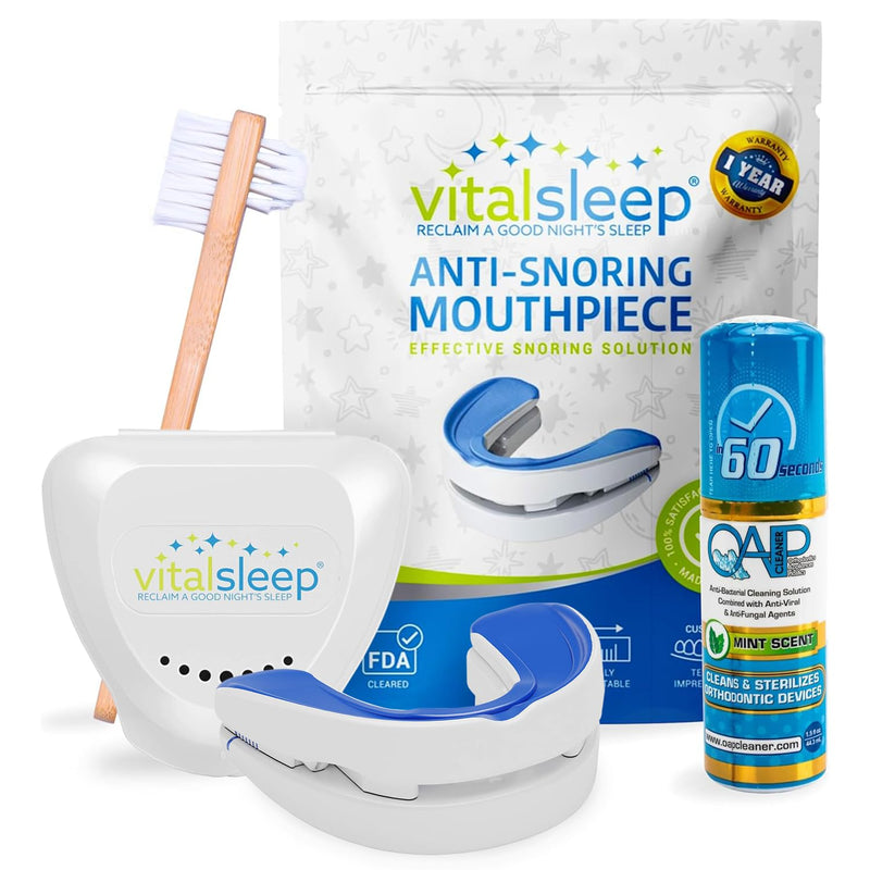 [Australia] - VitalSleep Anti-Snoring Mouthpiece + Cleaner, Men's Size – Adjustable, Custom-Fit Snoring Remedy – Comfortable Sleep Aid Mouthguard for Restful Nights – USA-Made, FDA-Cleared 
