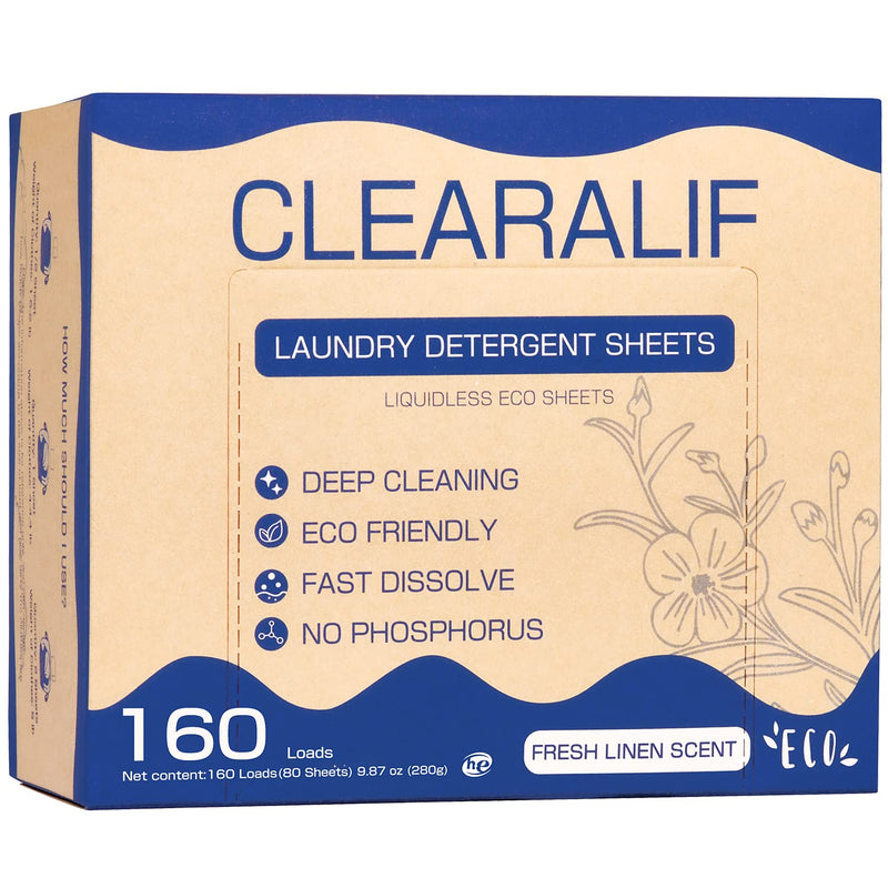 [Australia] - CLEARALIF Laundry Detergent Sheets Up to 160 Loads, Fresh Linen - Great For Travel,Apartments, Dorms,Laundry Detergent Strips Eco Friendly & Hypoallergenic 160 Count (Pack of 1) 