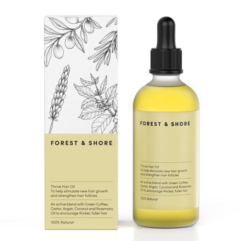 Forest & Shore Hair Growth Oil, 100% Natural, with Caffeine, Biotin, Castor , Argan & Rosemary, Effective Serum for Damaged Hair Thrive Hair Oil