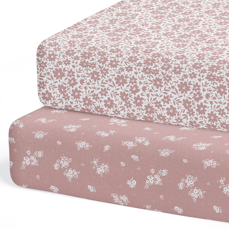 [Australia] - 2-Pack Crib Sheet for Standard Crib Mattress (Antique Rose) - Premium Fitted Sheets - Buttery Soft Cotton Blend Antique Rose Crib Sheets 
