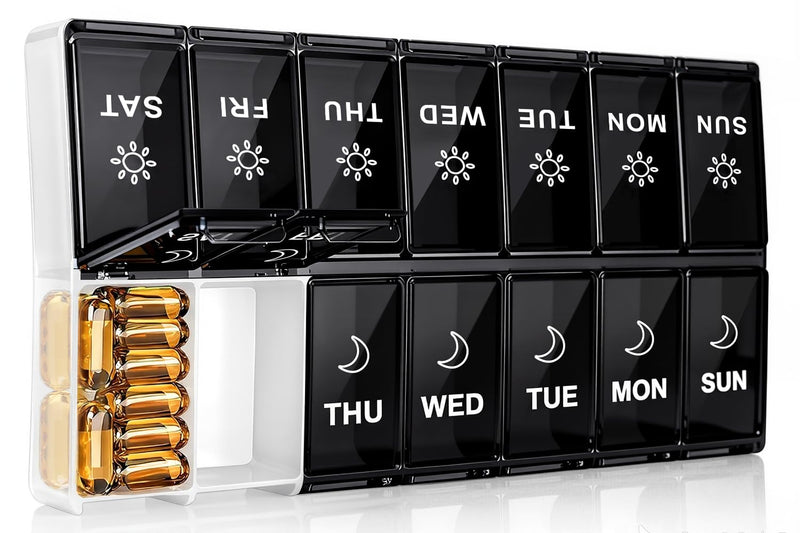 Mossime XL Pill Organizer 2 Times a Day, 7 Day Am Pm Weekly Pill Box | 2 Times a Day, 7 Day Pill Box Am Pm, 14 Compartments, Weekly Day Night Vitamin Holder White