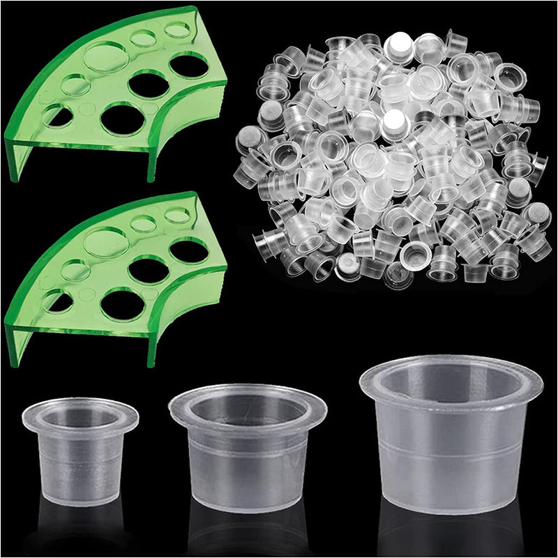 [Australia] - 300pcs Tattoo Ink Caps with 2 Cups Holders - Moricher 100 Small 100 Medium 100 Large Tattoo Ink Cups +2 Cups Holders for Tattoo Ink Permanent Makeup Container Cap Tattoo Accessory 