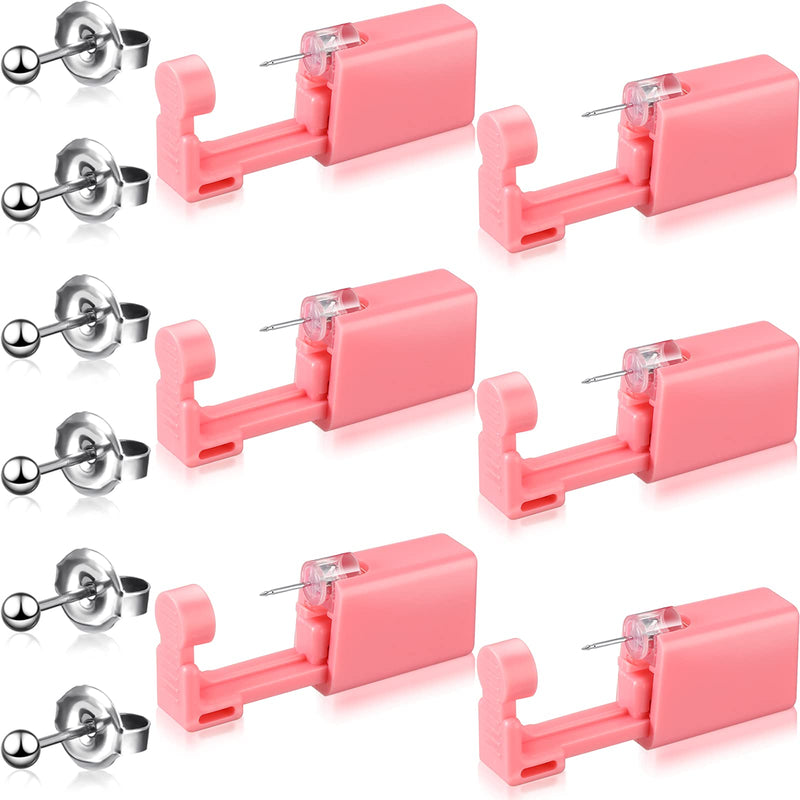 [Australia] - 6 Pieces Ear Piercing Gun Kit Disposable Nose Piercer Self Ear Pierce Kit with Pierced Earrings Portable Piercing Kit Household Body Piercing Tools with Studs for Men Women (Bead Style, Pink) Bead Style 