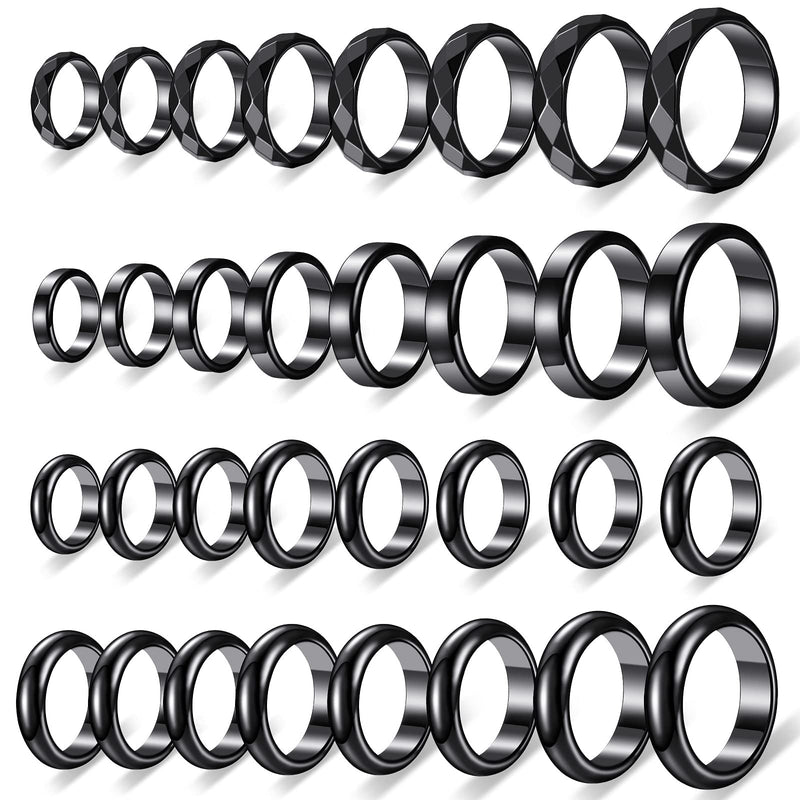 [Australia] - 32 Pieces Genuine Hematite Rings Set Negative Energy Ring Non Magnetic Hematite Stone Ring 6t Curved Surface Ring 6 Plane Ring 6t Faceted Ring Size 6-13 or Teen Girl Cute Cool Jewelry Black 