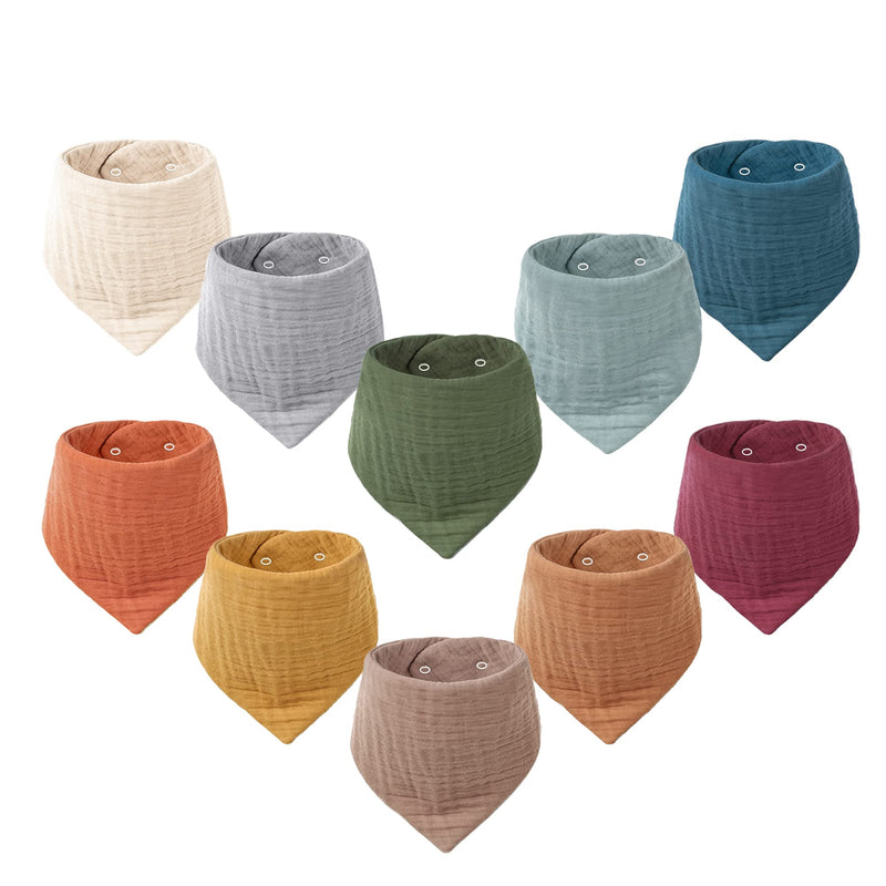 [Australia] - Konssy Muslin Baby Bibs 10 Pack Baby Bandana Drool Bibs 100% Cotton for Unisex Boys Girls Classic 