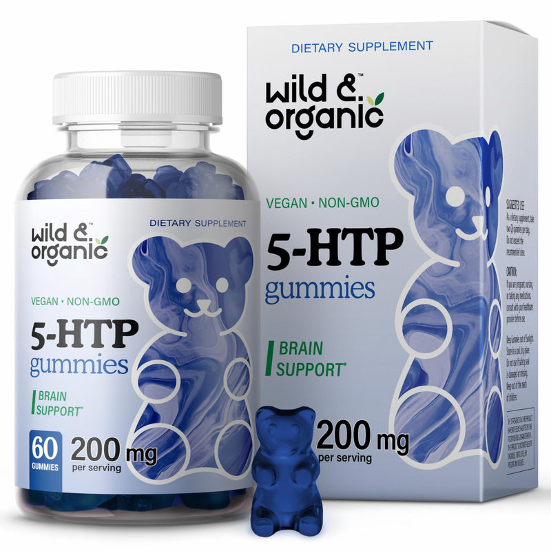 [Australia] - Wild & Organic 5-HTP 200mg Mood Gummies - L-Tryptophan for Relaxation and Natural Calm - 5 HTP Supplement for Brain Support - 60 Vegan, Non-GMO 5HTP Gummies 