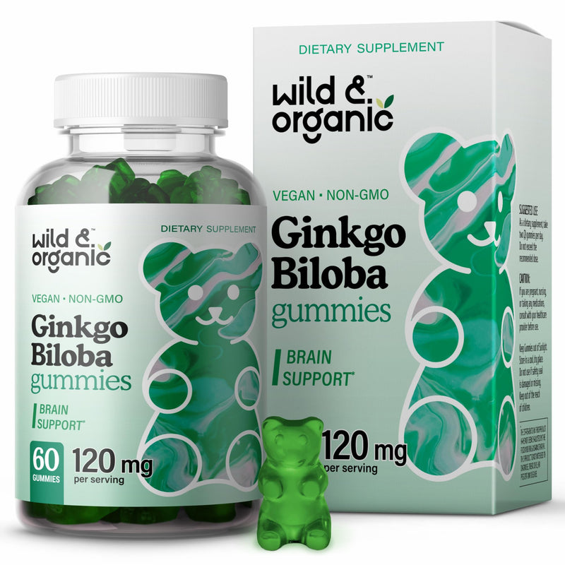 [Australia] - Wild & Organic Ginkgo Biloba Gummies 120mg - Brain Supplement Gummy for Mood & Focus - Energy Herbal Supplements - Vegan Non-GMO - 60 Chews 