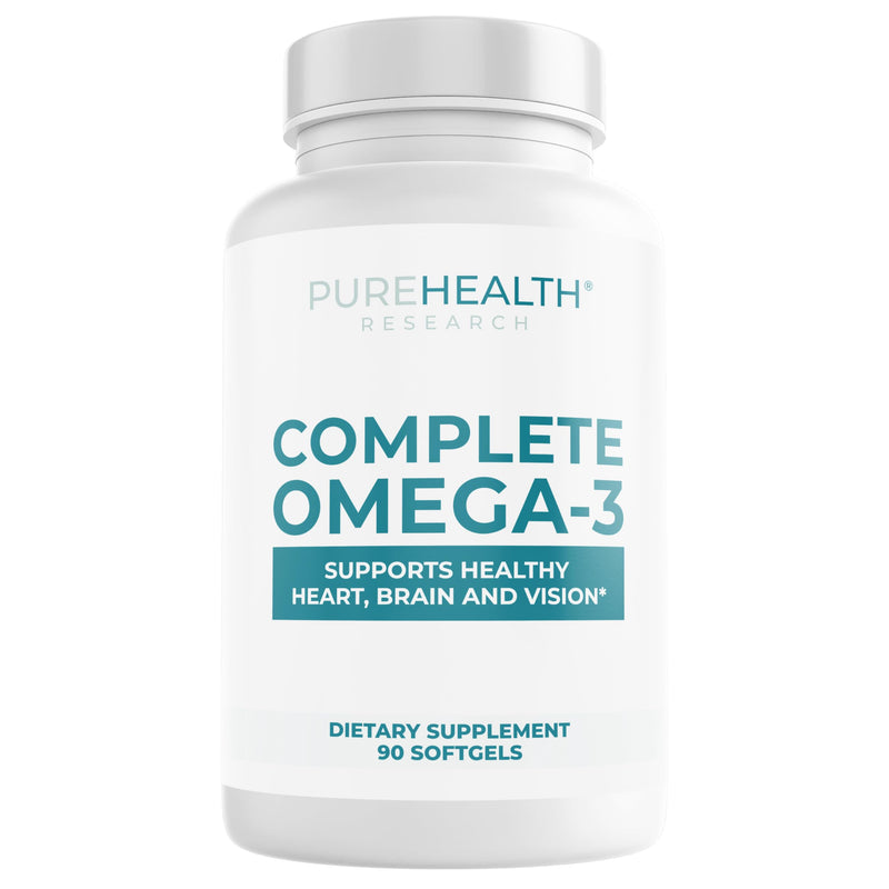 PUREHEALTH RESEARCH Complete Omega 3 Fish Oil Softgels | Omega-3 Fatty Acid Supplements for Women & Men - EPA DHA Supplement for Hearth, Brain & Vision Support - 90 Soft Gels