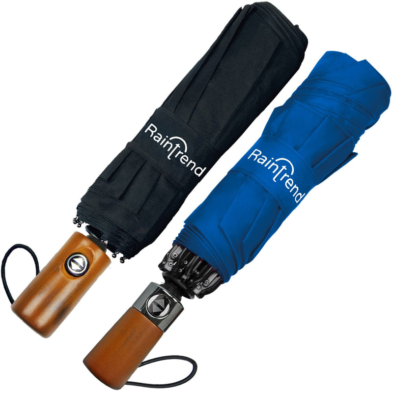 NEW 2 PCS Umbrellas for Rain Auto Open and Close Folding Umbrella Windproof Sturdy Unbreakable Umbrellas with Wooden Handle for Women Men - Bundle