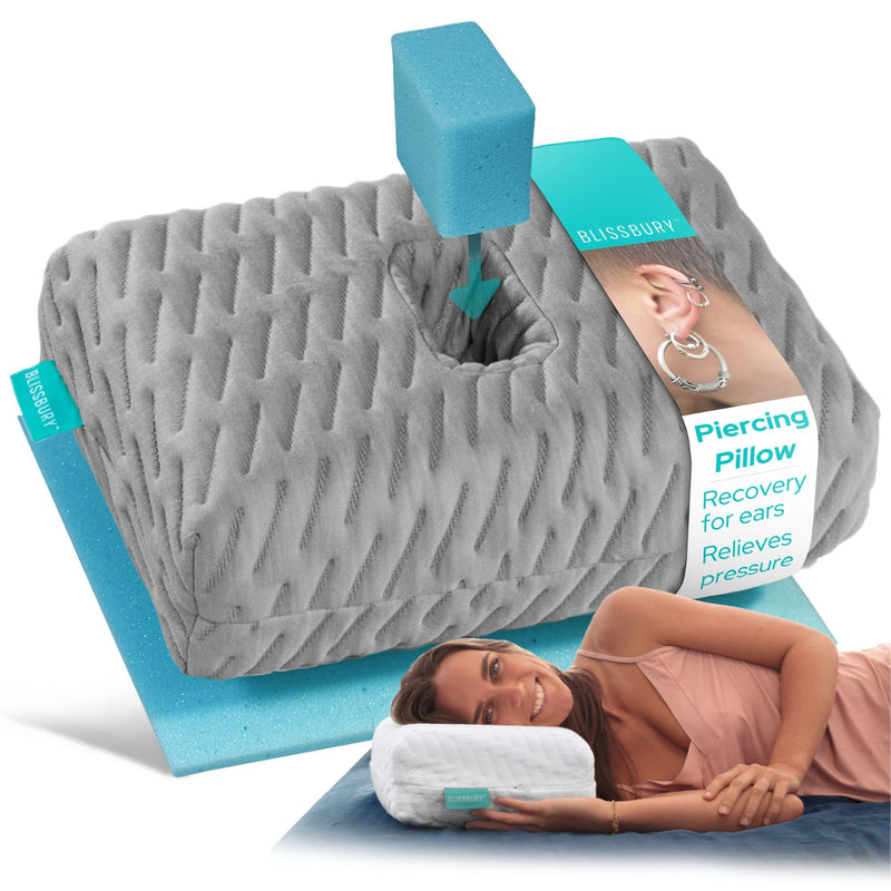 [Australia] - BLISSBURY Mini Ear Pillow | Ear Piercing Pillow for Side Sleeping | Travel Friendly CNH Pillow with Ear Hole | Soothing Hole for Ear Pain | Piercing Health & Ear Recovery for Side Sleepers | Donut Ear Gray 