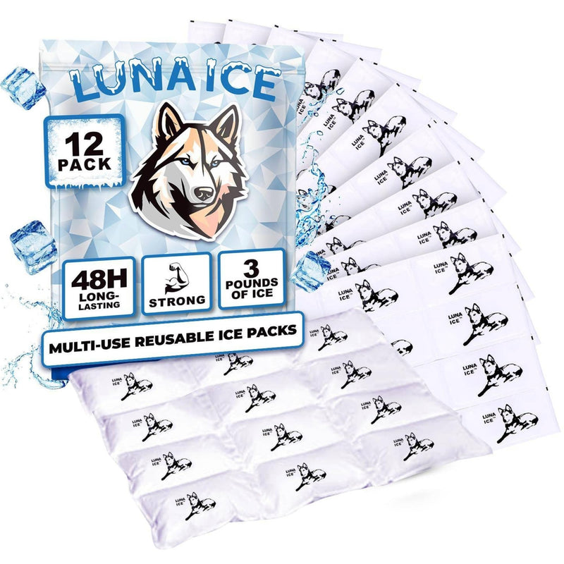 [Australia] - Ice Pack Bulk 12-600-Dry Ice for Shipping Frozen Food-Lunch Box Ice Packs-48+Hours-15x12in/5x3in-Reusable ice packs-Freezer packs-Ice packs shipping-Dry ice packs for shipping-12 Pack-Luna Ice 12 Pack 