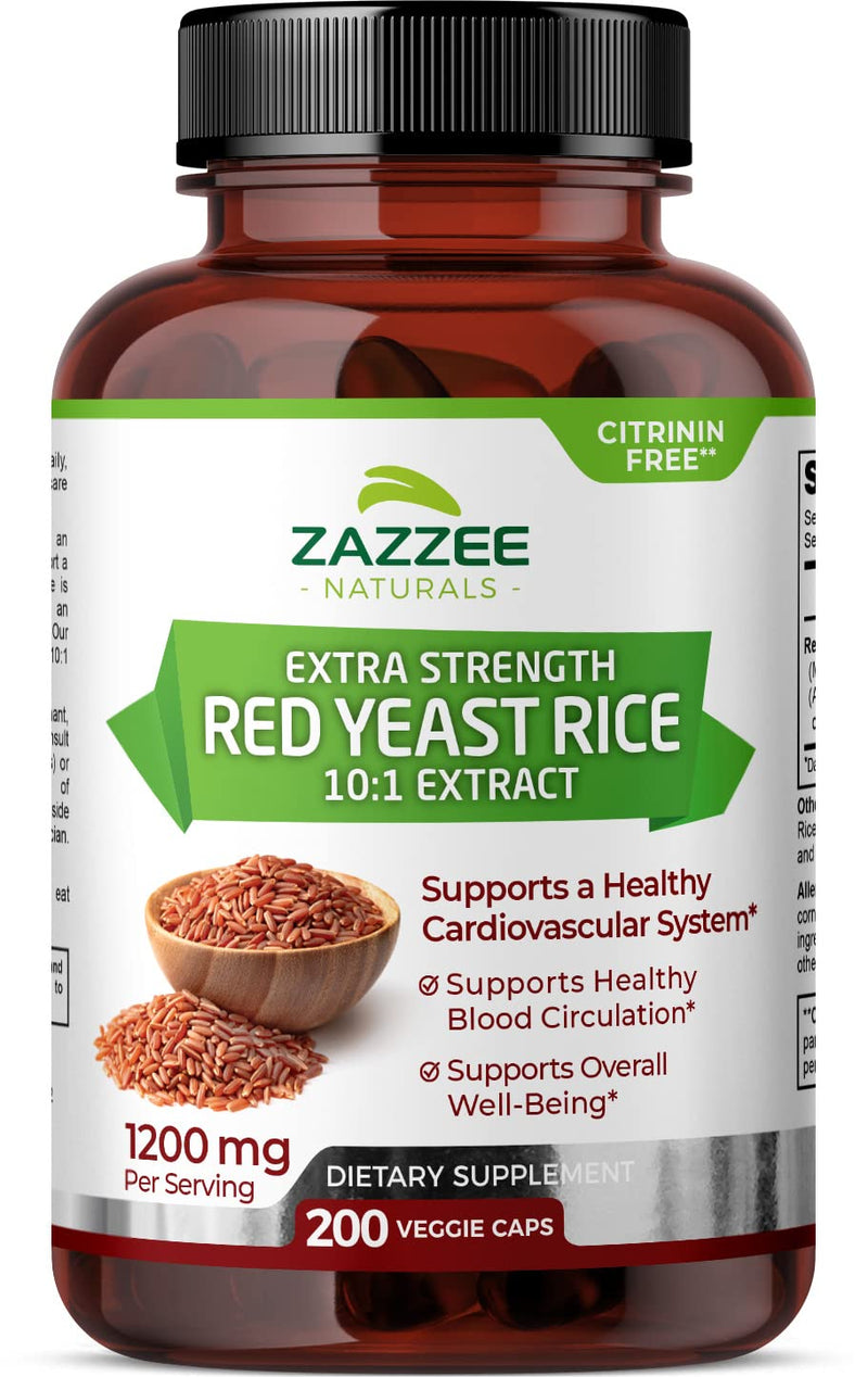 [Australia] - Zazzee Extra Strength Red Yeast Rice 10:1 Extract, 1200 mg, Citrinin Free, 200 Vegan Capsules, Over 3 Month Supply, Concentrated and Standardized 10X Extract, 100% Vegetarian, All-Natural and Non-GMO 