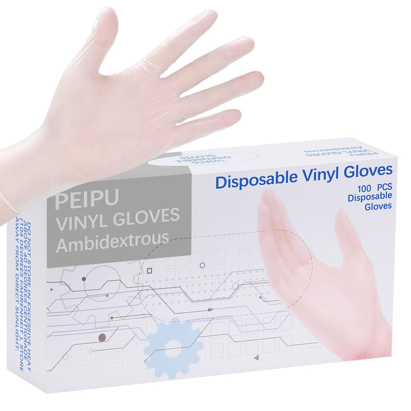 [Australia] - PEIPU Vinyl Disposable Gloves,Powder Free,Cleaning Service Gloves, Latex Free White Box of 100 Medium (Pack of 100) 