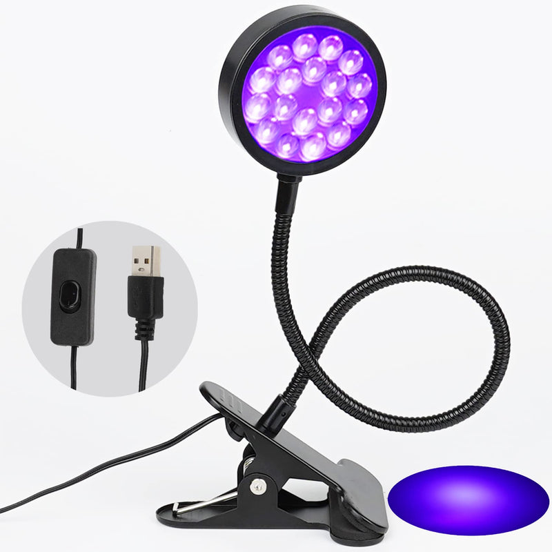 [Australia] - UV LED Black Light Clamp Light with USB, Upgraded 5W 395nm Portable Gooseneck Lamp with Clip for UV Gel Nail, Pet Urine Detection,UV Glue Curing, Blacklight Posters, Fluorescent Paint, Resin Art 