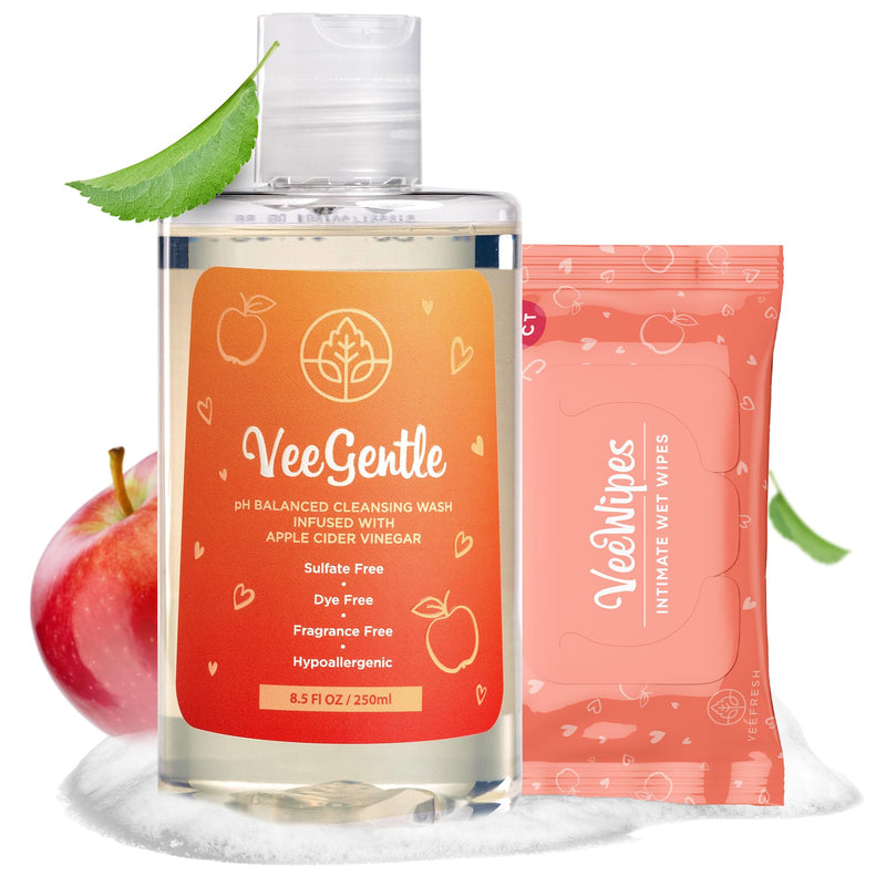 [Australia] - VeeFresh VeeDaily - VeeGentle Intimate Wash & VeeWipes ACV Sensitive Vee Bundle - Apple Cider Vinegar Infused Female Wipes for Women & Natural Feminine Wash for Sensitive Vees! 
