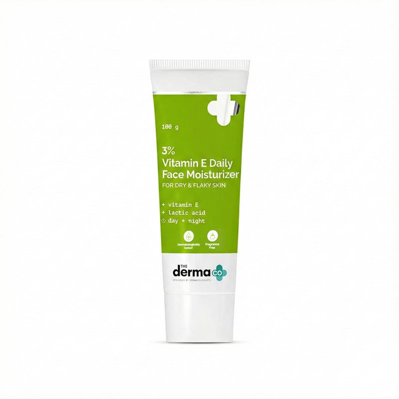 The Derma Co 3% Vitamin E Face Moisturizer for Dry & Flaky Skin | Soothes, Hydrates & Nourishes | Makes Skin Soft & Supple | Quick Absorbing, Fragrance-Free Formula | 3.53 Oz/100g