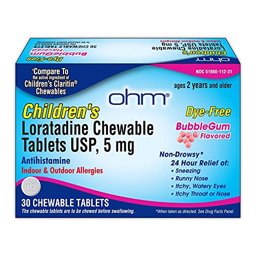 [Australia] - OHM Children’s Chewable Tablets, Dye Free, Bubblegum, Non-Drowsy 24h Relief of Sneezing, Runny Nose, Itchy Watery Eyes, Itchy Throat or Nose, Antihistamine, Indoor & Outdoor Allergies, 5mg, 30 Tablets 