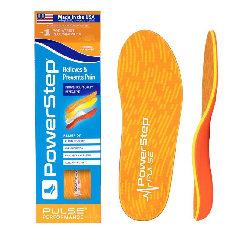 [Australia] - PowerStep Insoles, Pulse Performance, Running Shoe Pain Relief Insert, Athletic Arch Support Orthotic for Women and Men, Made in The USA Orange Men's 10-10.5 / Women's 12 