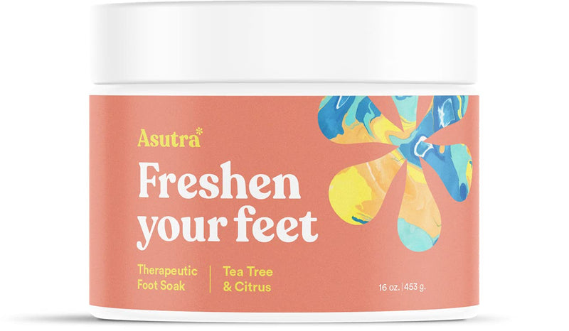 [Australia] - ASUTRA Invigorating and Therapeutic Foot Soak + Pedicure Pumice Stone (Dead Sea Salt w/Tea Tree & Citrus Oils), 16 oz - Helps to Soften Calluses, Corns, and Cracked Feet Tea Tree & Citrus 