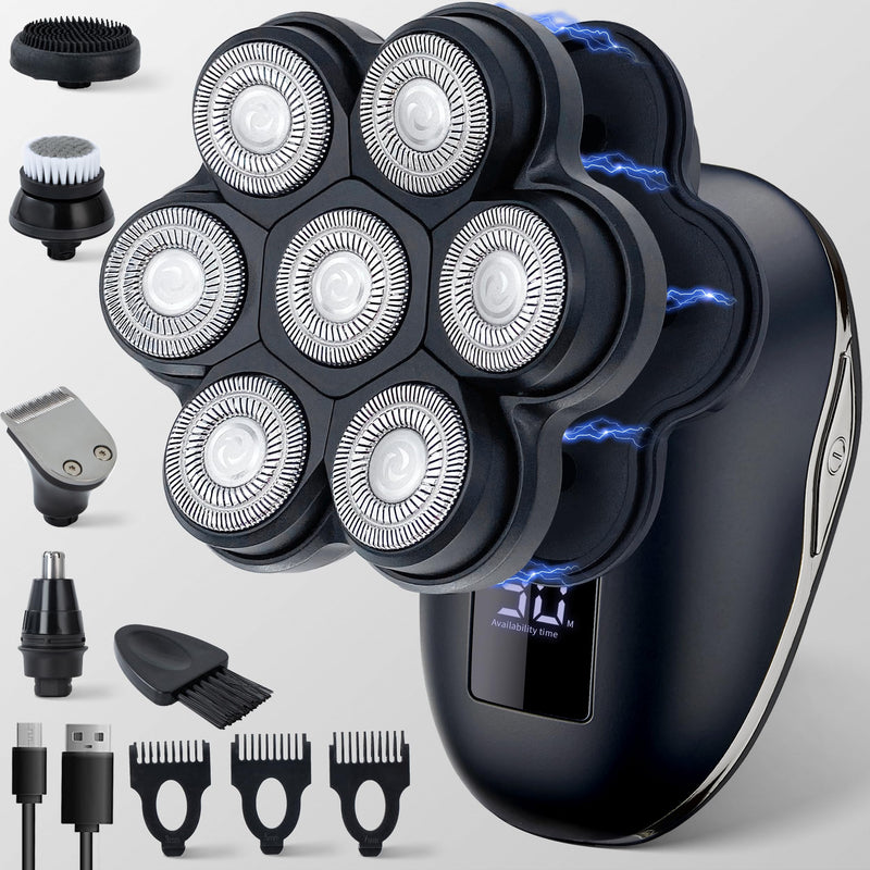[Australia] - 2025 New Upgrade Magnetic Head Shavers for Bald Men, Electric Razor for Men, Mens Shaving with Nose Hair Sideburns Trimmer, LED,Travle Lock Black 7d5 