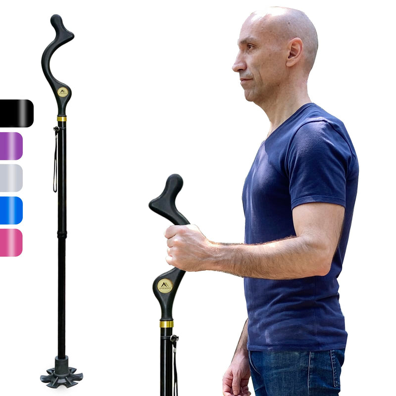 [Australia] - Walking Cane Foldable for Men & Women Seniors for Balance,Self Standing Folding Cane,Height Adjustable Anti-Slip Lightweight Alloy Walking Stick Collapsable for Travel Mobility Aid black 