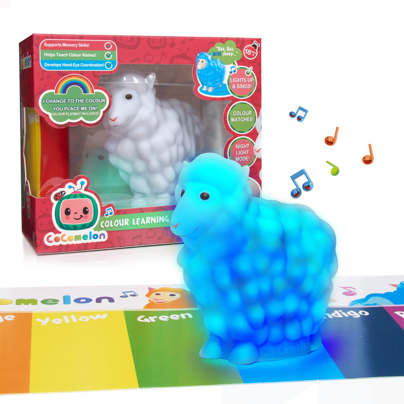 [Australia] - WOW! STUFF CoComelon Toys Musical Color Learning Sheep | Changes to Match Colors | Plays Baa Baa Black Sheep Nursery Rhyme | Night Light Sleep Soother mode | for Girls and Boys | Ages 2+ 