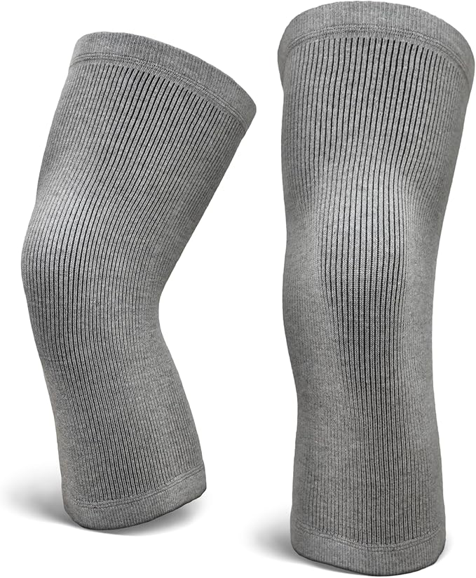 [Australia] - Thermal Knit Knee Warmer Arthritic Knee Sleeve Stretchy Night Knee Wrap Pad Brace Support Band -Knee Pain Relief-Warming Knees Sleeves- Best for Yoga, Running, Training, Cycling, Walking, Sleep Grey L (width 12-13CM, suggest weight 60kg-85kg) 