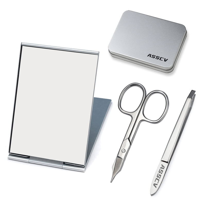 Professional Eyebrow Tweezers With Scissors & Mirror-For Precise Facial Hair Trimming and Removal-Stainless Steel Eyebrow Tweezers Set For Women & Men