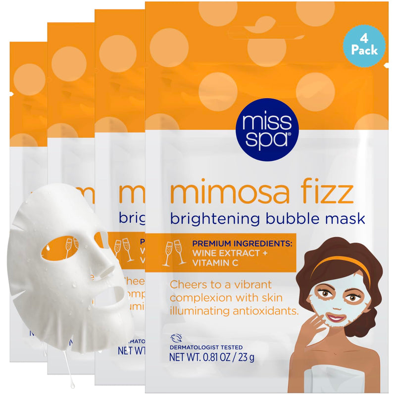 MISS SPA Brightening Bubbling Mask, Face Mask Skin Care, Vitamin C, Rejuvenate & Boost Skin, Anti- Aging Hydrating Facial Sheet Mask, Glowing Skin, Skin Care For Women Dermatologist Tested, 4 Pack