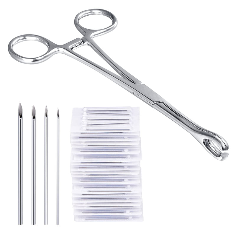 [Australia] - DJCIW Piercing Metal Clamps Forceps with 20Pcs Piercing Needles Surgical Stainless Steel Piercing Clamps for Belly Nipple Tragus Tongue Ear Piercing J-Round piercing clamps 
