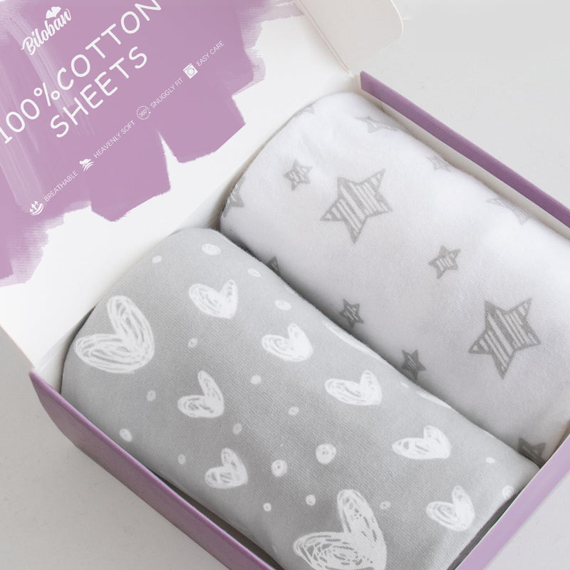 [Australia] - Bassinet Sheets Compatible with HALO Bassinest Swivel, Flex, Glide, Premiere & Luxe Series Sleeper, 2 Pack, 100% Jersey Knit Cotton Sheets, Breathable and Heavenly Soft, Grey and White Print for Baby Gray for Halo BassiNest Swivel Sleeper 