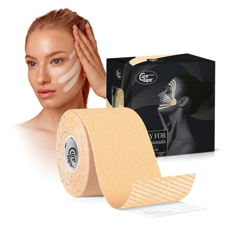 [Australia] - CureTape Beauty Kinesiology Tape | Anti-Wrinkle Face Tape | Face Lift Tape for Toning, Firming & Tightening The Skin | Kinesiology Tape for Face and Sensitive Skin | Soft on The Skin (2'' X 16') 2'' X 16' Light Beige 