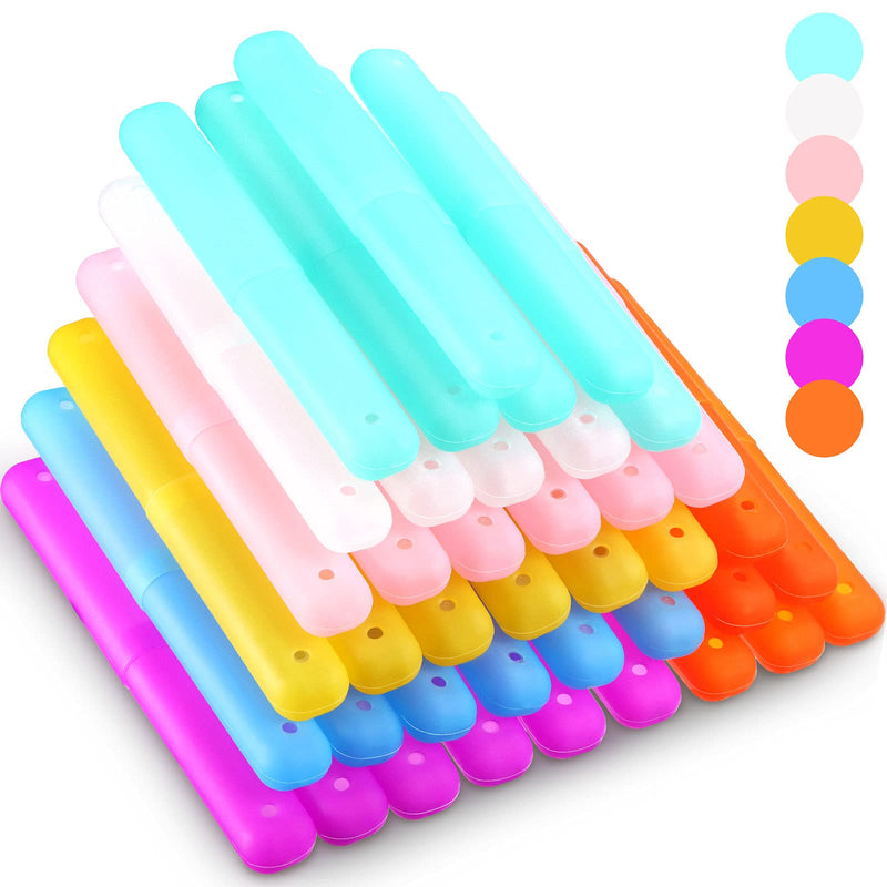 [Australia] - 40 Pieces Travel Toothbrush Holder Case Portable Plastic Pencil Case Holder Toothbrush Carrier Cover Case Bulk Toothbrush Storage Containers for Traveling School Camping Bathroom Business, 7 Colors 