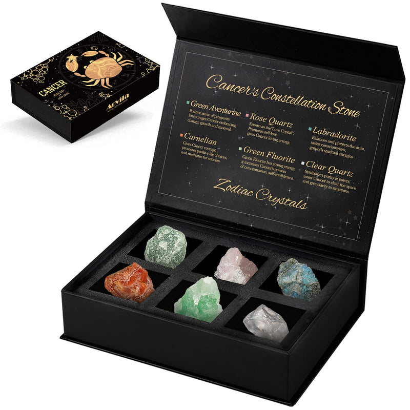 [Australia] - Cancer Crystals Gift Set, Zodiac Signs Healing Crystals Birthstones with Horoscope Box Set Cancer Astrology Crystals Healing Stones Gifts 