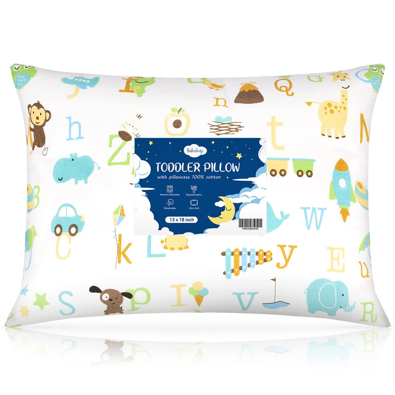 [Australia] - Babebay Toddler Pillow,13x18 Toddler Pillows for Sleeping, Machine Washable Kids Pillow with Soft Cotton Pillowcase, 1 Pack Animal Letters 13x18 Inch (Pack of 1) 
