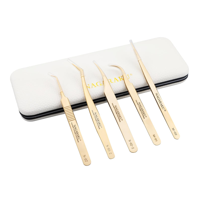 [Australia] - NAGARAKU 5 PCS Tweezers for Eyelash Extensions Straight and Curved Precision Professional Tweezer for Lash Extensions Volume Easy Fanning lash Precise Point with Storage Case Bag 5 tweezers with box 