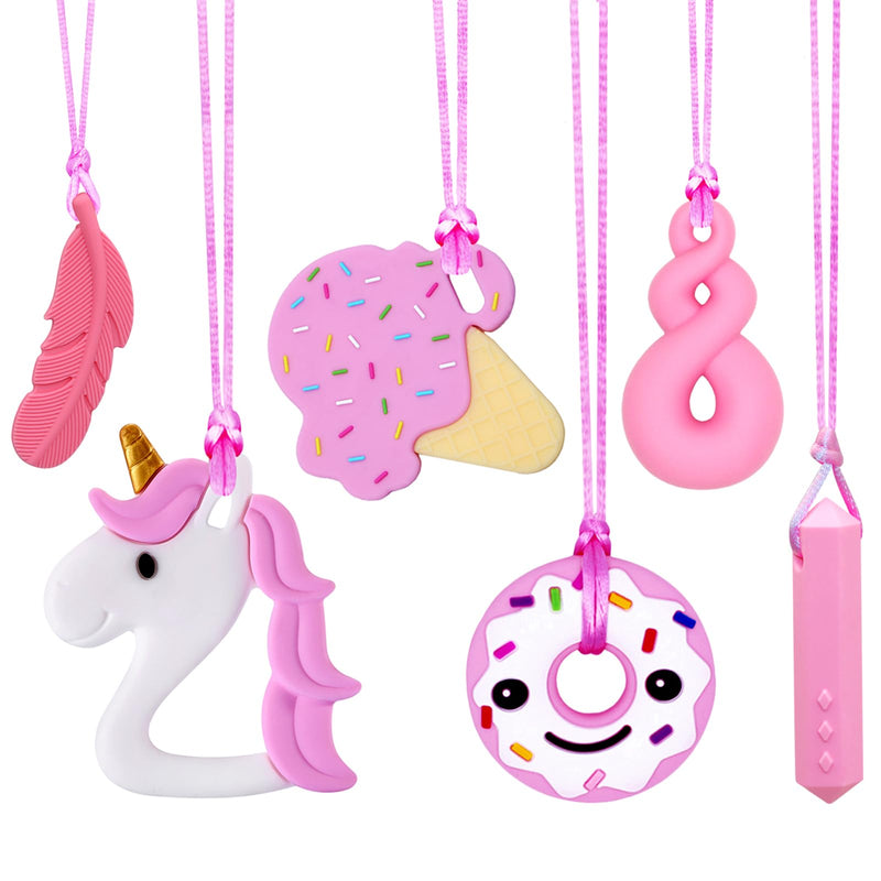 [Australia] - Sensory Chew Necklaces for Girls, 6 Pack Autism Teething Necklace Chew Toys Sensory for Kids with ADHD or Special Need, Silicone Chewable Necklaces Reduces Chewing Fidgeting for Children Adults Chewer 
