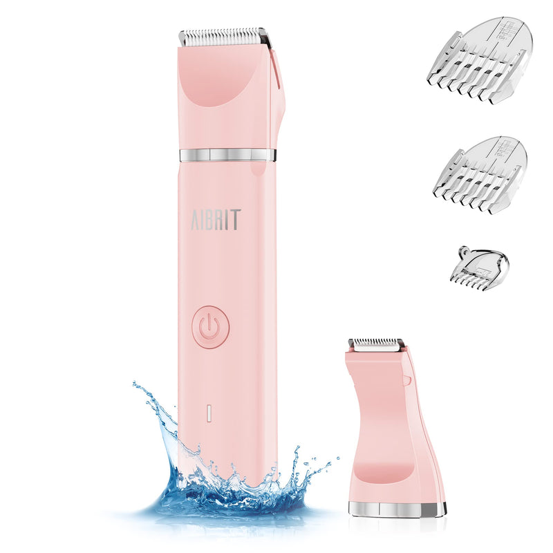 Electric Bikini Trimmer for Women - 2 in 1 Electric Lady Pubic Hair Groomer Painless Hair Removal Razor Body Shaver, Portable Ladies Shaver with 2 Trimmer Heads, IPX7 Waterproof Pink-2
