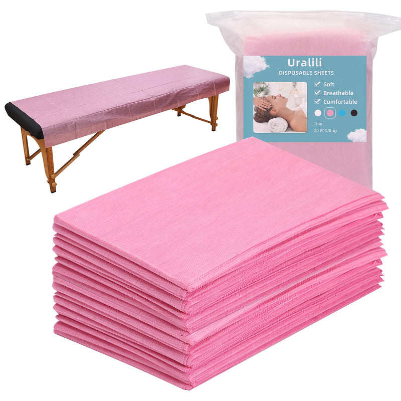 [Australia] - 20PCS Massage Table Sheets Disposable Non Woven SPA Bed Cover Breathable Polypropylene Fabric 31" x 70" Thin, Not Waterproof ÔºàPinkÔºâ 20PCS Pink Breathable 