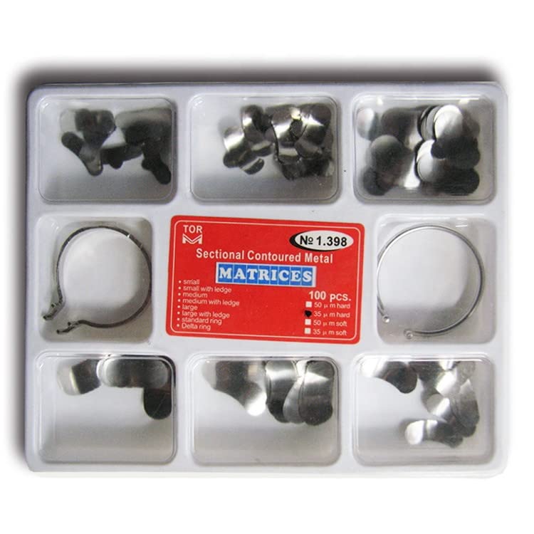 100Pcs Dental 35μm Sectional Contoured Metal Matrices 2 Rings to Fill Tooth