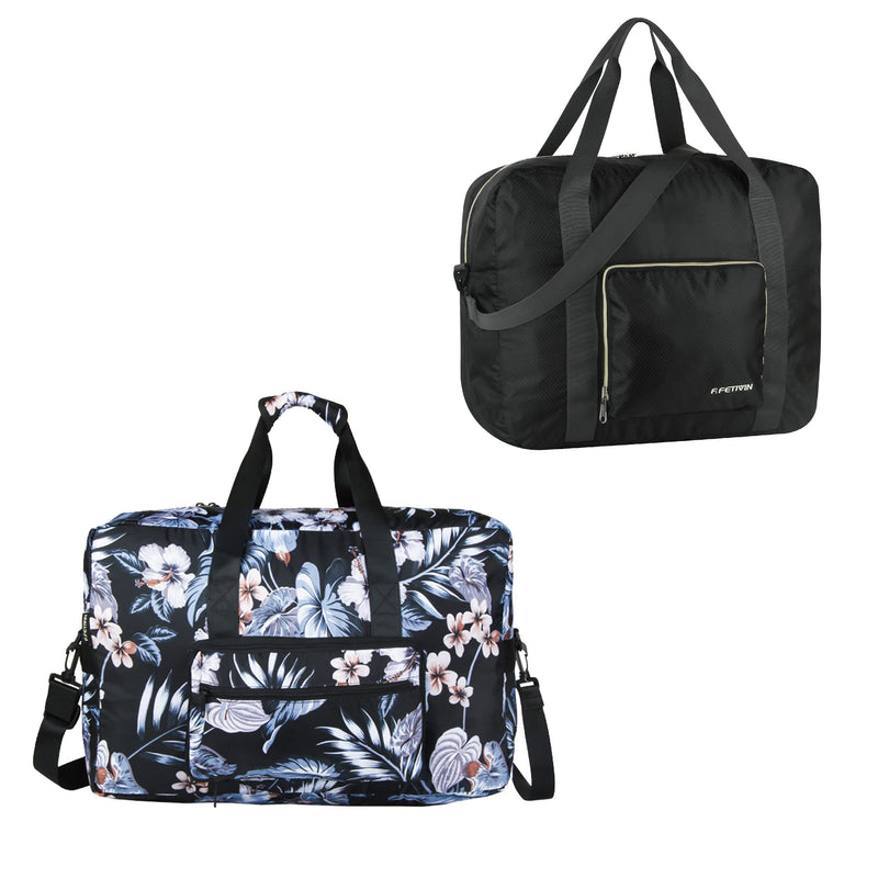 F.FETIVIN Foldable Travel Duffel Bag Floral Weekender Overnight Bag for Women Girls carry on Luggage Bag